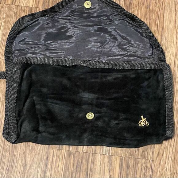 Vintage Mister Ernest Fabric Clutch Wristlet Black With Gold Bicycle Emblem - Picture 4 of 10